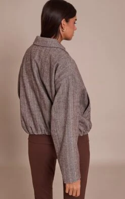 Prettylittlething Chocolate Herringbone Bomber Jacket -Pretty Little Thing Shop 0b298e1e5fac898d95dc7c10ef5bdf974a38f5c3 CNN8518 2 chocolate herringbone bomber jacket