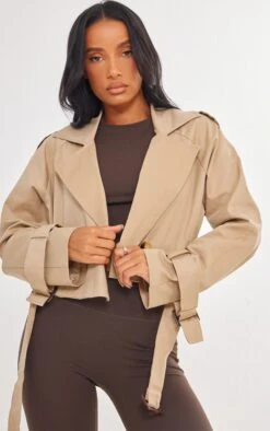 Prettylittlething Camel Cropped Trench Coat