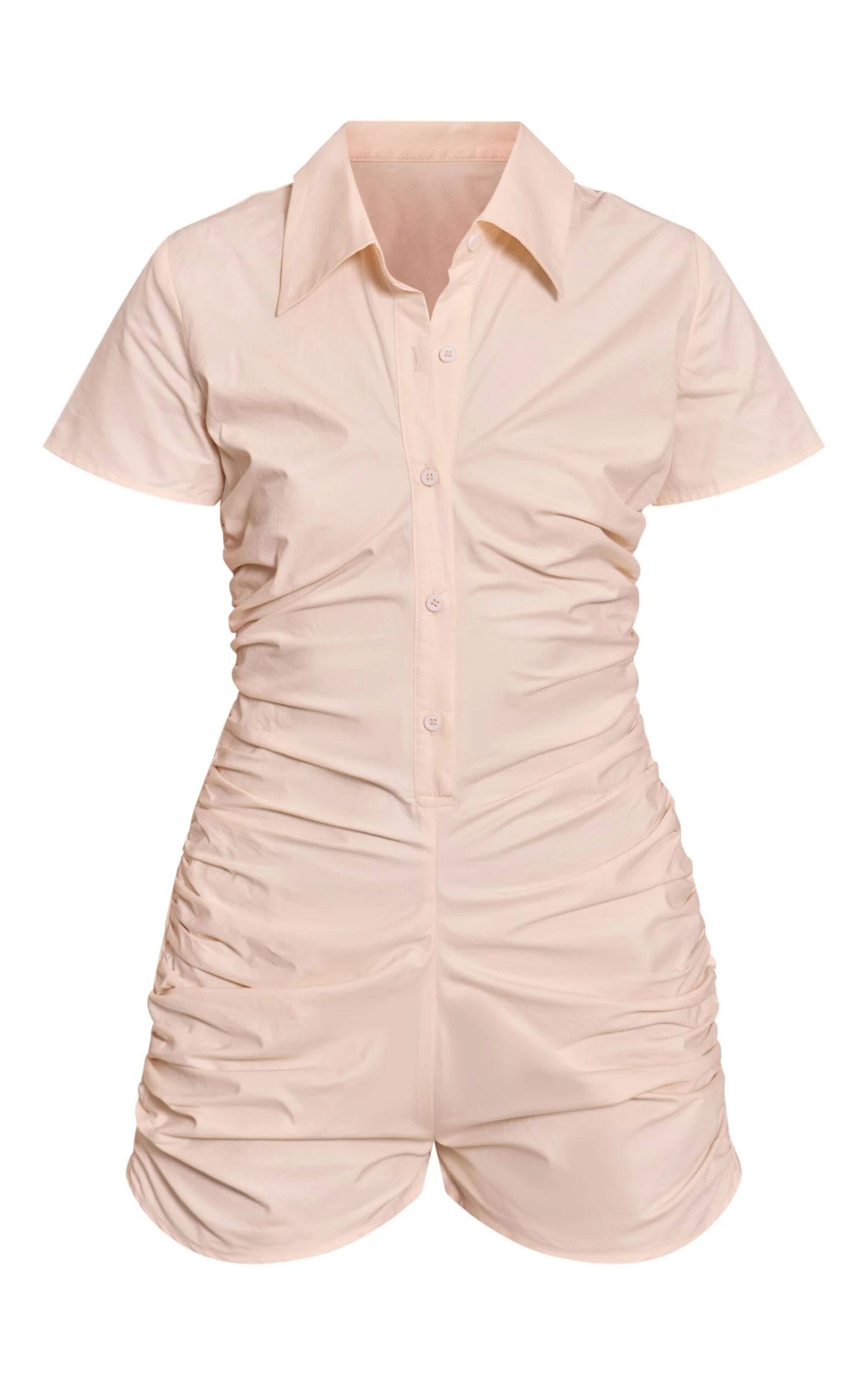 Prettylittlething Cream Cotton Poplin Button Up Romper 5 Prettylittlething Cream Cotton Poplin Button Up Romper - Image 5