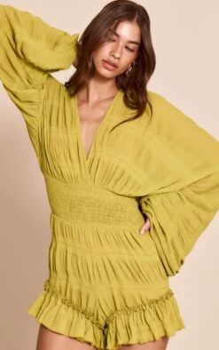 Prettylittlething Olive Textured V Neck Frill Romper -Pretty Little Thing Shop 0bf8ac9ca8341d6e3c7d313974242e0719b06861 CNN7792 4 olive textured v neck frill playsuit