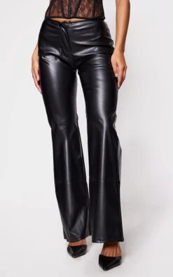 Prettylittlething Black Faux Leather Low Rise Straight Leg Pants