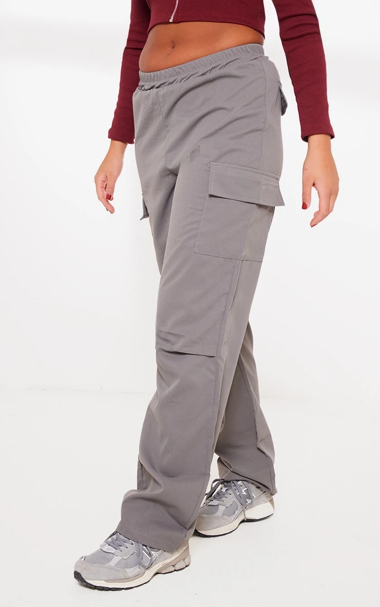 Prettylittlething Grey Elasticated Waist Straight Leg Cargo Pants 2 Prettylittlething Grey Elasticated Waist Straight Leg Cargo Pants - Image 2