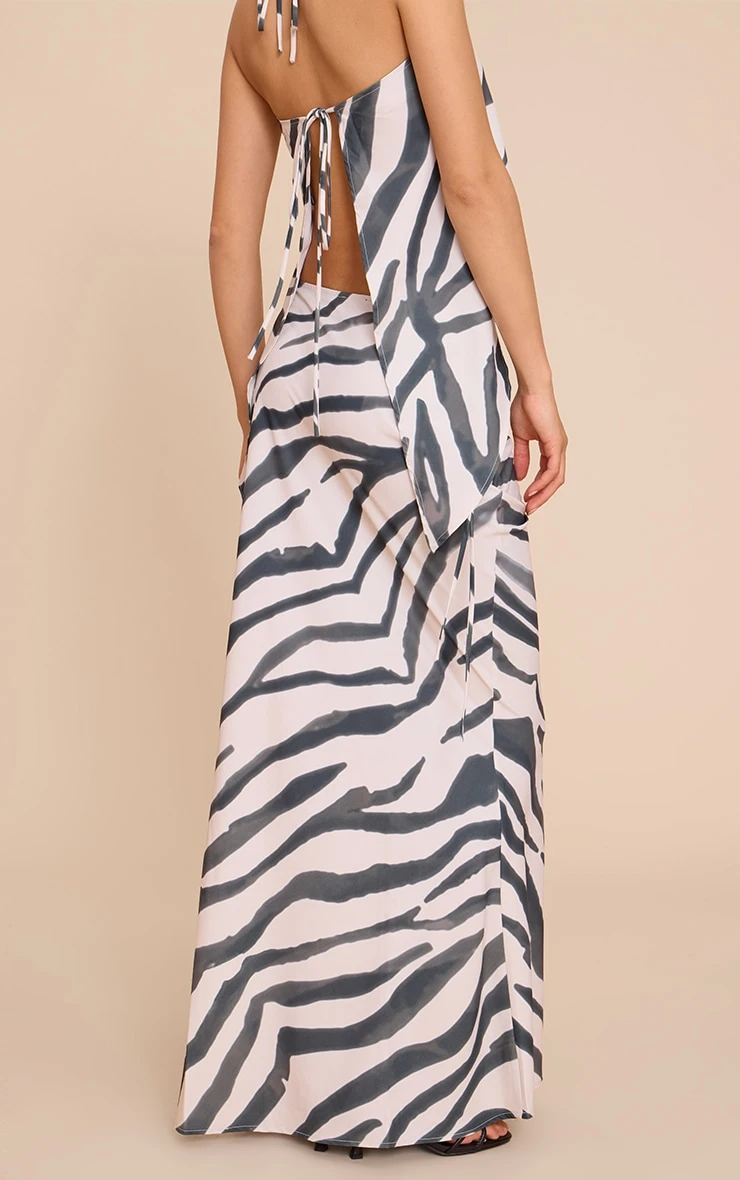 Prettylittlething Zebra Print Floaty Woven Tie Side Low Rise Maxi Skirt - Image 3