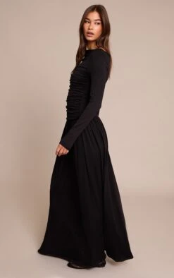 Prettylittlething Black Soft Touch Jersey Ruched Long Sleeve Maxi Dress -Pretty Little Thing Shop 0d37b81bffad39c945a7b48cb3679c416ee05203 CNO3517 3 black soft touch jersey ruched long sleeve maxi dress