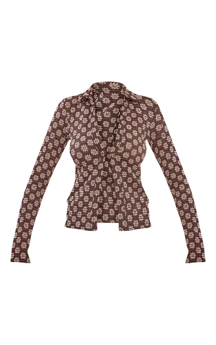 Prettylittlething Black Floral Broderie Fitted Shirt 5 Prettylittlething Black Floral Broderie Fitted Shirt - Image 5