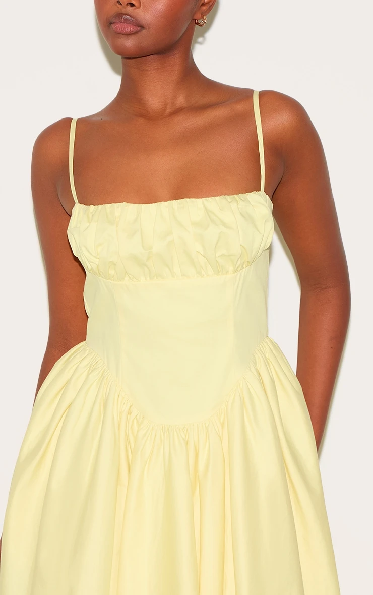 Prettylittlething Lemon Ruched Bust Corset Strappy Midaxi Dress - Image 4