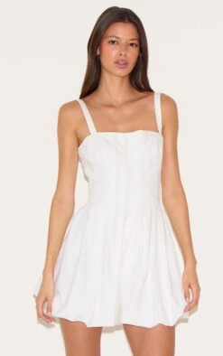 Prettylittlething White Twill Pleated Puffball Romper