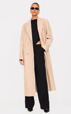 Prettylittlething Stone Wool Look Oversized Drop Shoulder Maxi Coat