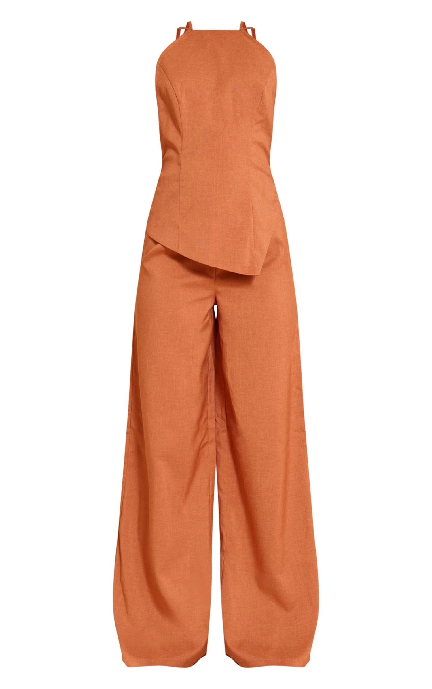 Prettylittlething Rust Textured Woven Halter Neck Jumpsuit 5 Prettylittlething Rust Textured Woven Halter Neck Jumpsuit - Image 5