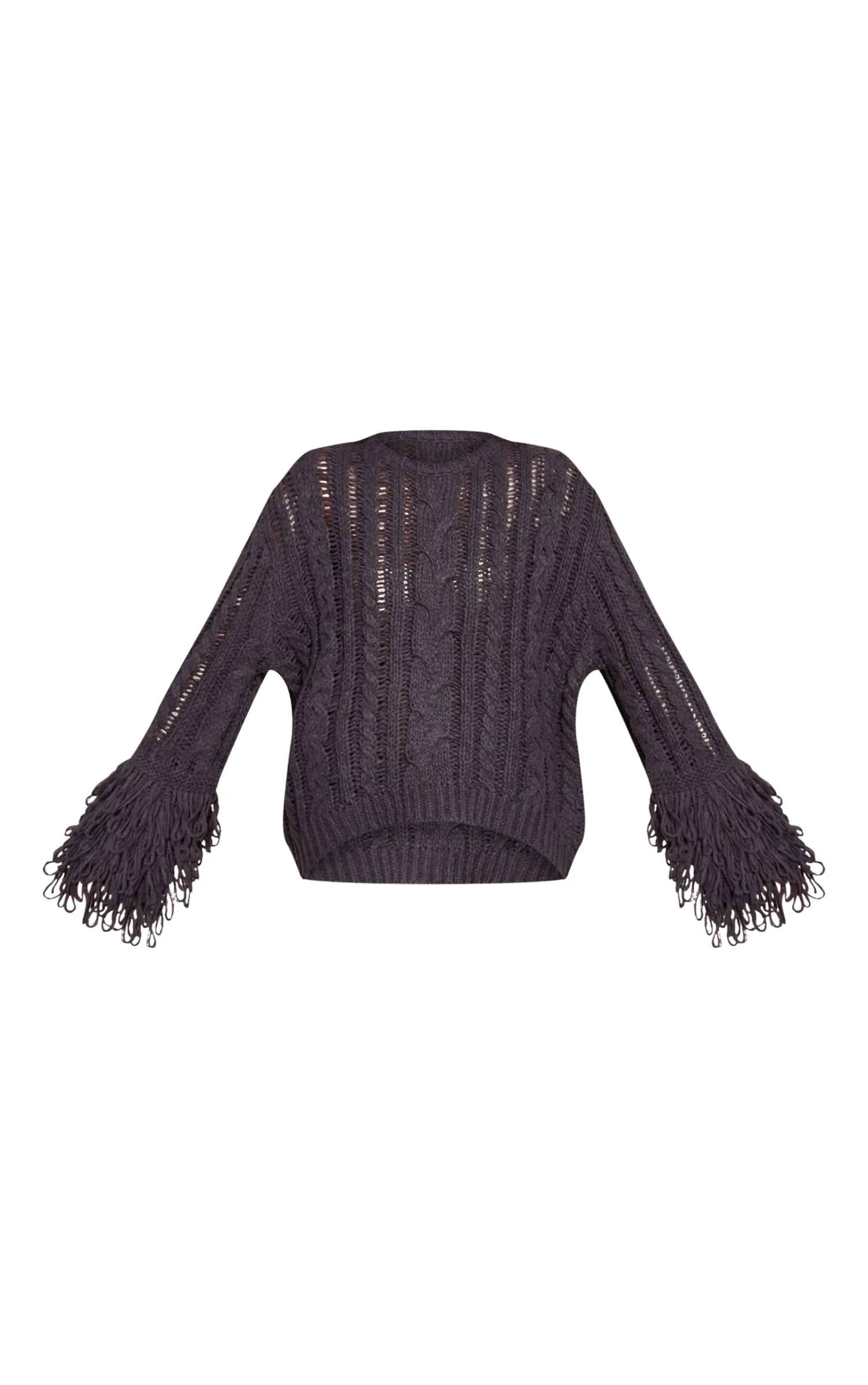 Charcoal Cable Knit Loop Trim Sweater 5 Charcoal Cable Knit Loop Trim Sweater - Image 5