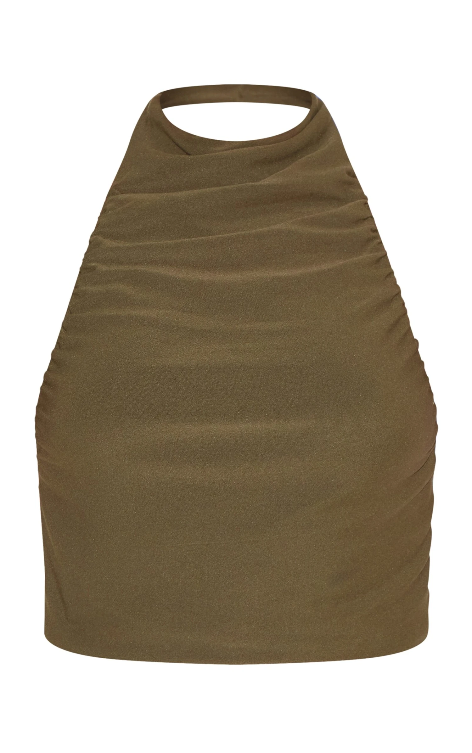 Prettylittlething Khaki Soft Touch Ruched Halter Crop Top 5 Prettylittlething Khaki Soft Touch Ruched Halter Crop Top - Image 5