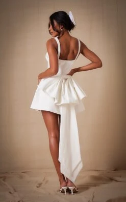 Prettylittlething Premium White Woven Bow Detail Mini Dress