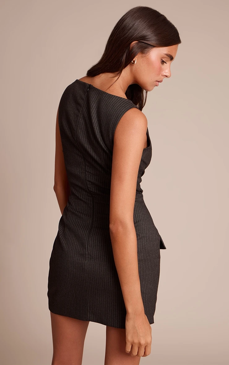 Prettylittlething Black Pinstripe Overlay Detail Bodycon Dress 2 Prettylittlething Black Pinstripe Overlay Detail Bodycon Dress - Image 2