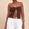 Prettylittlething Chocolate Textured Crochet Knit Bandeau Open Top
