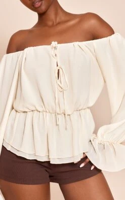 Prettylittlething Cream Chiffon Tie Detail Bardot Floaty Top 8 Prettylittlething Cream Chiffon Tie Detail Bardot Floaty Top -Pretty Little Thing Shop 0ec2c632444e7caefdd3b511391a4fb96ad00938 CNN6762 4 cream chiffon tie detail bardot floaty top