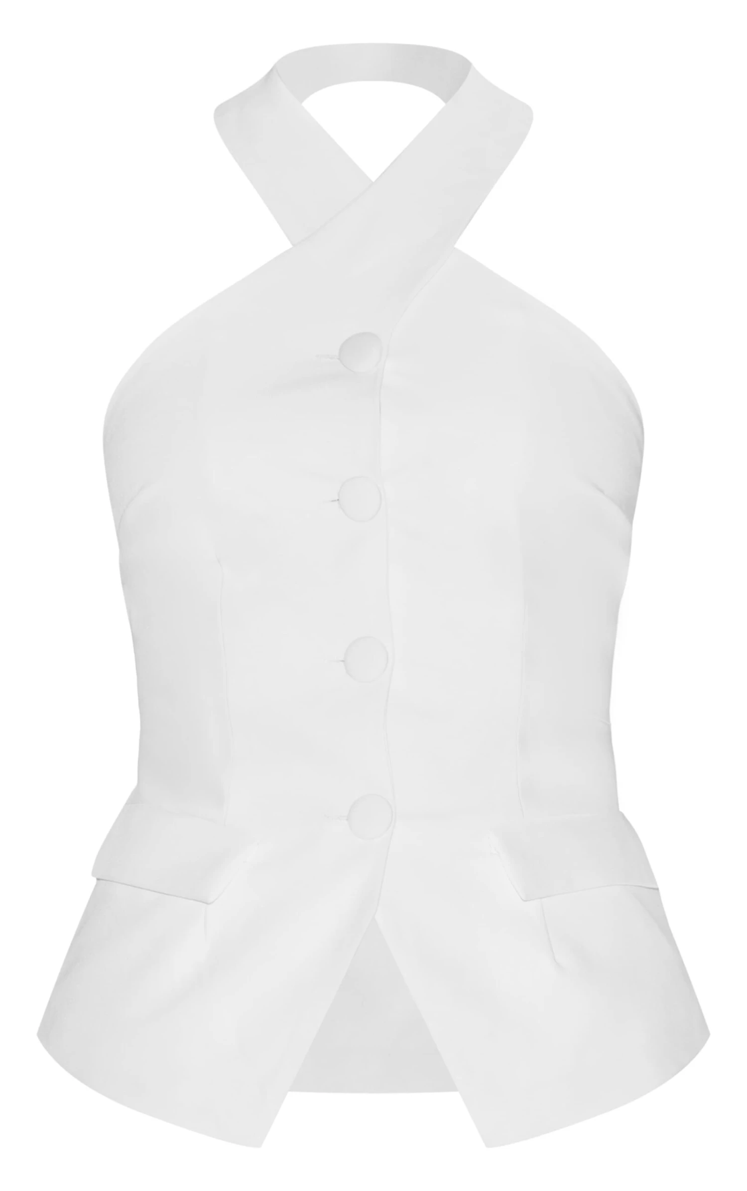 Prettylittlething Premium White Tailored Halterneck Vest 5 Prettylittlething Premium White Tailored Halterneck Vest - Image 5