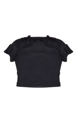 Prettylittlething Black Fine Knit Bandeau Frill Top -Pretty Little Thing Shop 0ef0aa281c2f4561a8292e7fec97863a4499e54b CNM1213 5 black fine knit bardot frill top