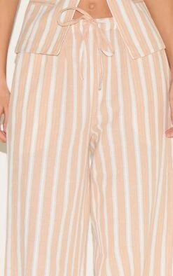 Prettylittlething Peach Striped Drawstring Wide Pants -Pretty Little Thing Shop 0ef6ef2169d1d68a0f39e7bf3baa699d7e854803 CNM3208 4 beige striped drawstring wide trousers