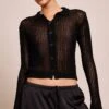 Prettylittlething Black Filagree Knit Button Up Cardigan