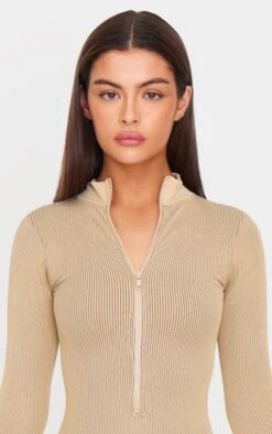 Prettylittlething Stone Contrast Snatched Rib Zip Up Long Sleeve Bodysuit -Pretty Little Thing Shop 0f64598a6a3b812cab2bb60279aeb212c6fe5248 cmv3154 4