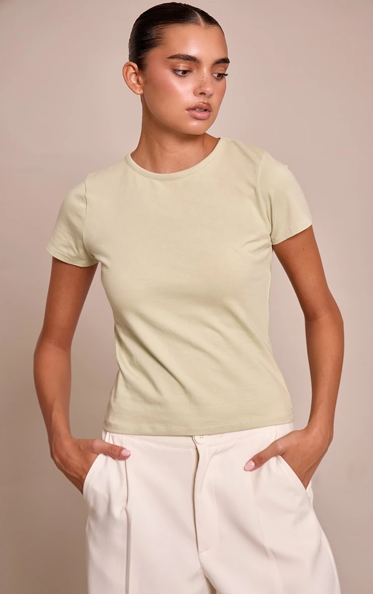 Sage Green Cotton Crew Neck Longline Short Sleeve T-Shirt