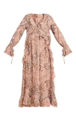 Blush Floral Printed Plunge Extreme Frill Maxi Dress -Pretty Little Thing Shop 0fe4694b64890dedaa2b6d9f4ab2760d0abce2a6 CNO1446 5 blush floral printed plunge extreme frill maxi dress