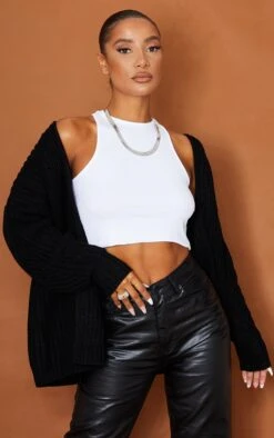 Prettylittlething Black Chunky Knit Slouchy Cardigan