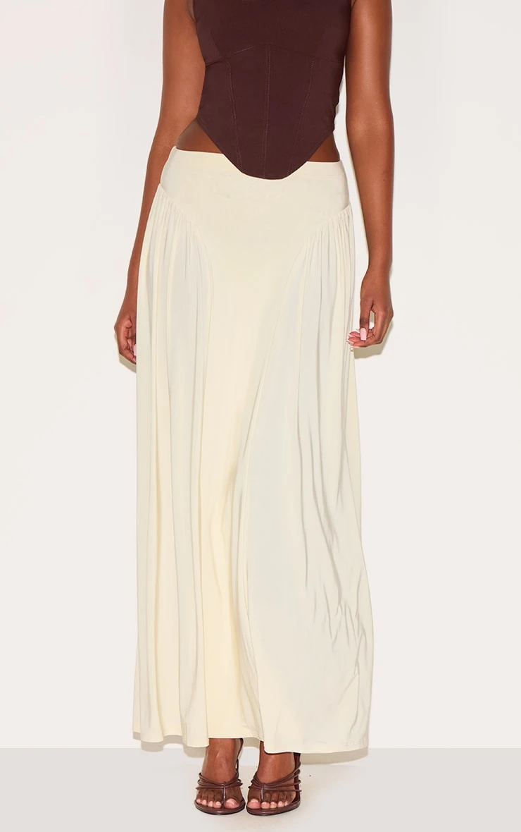 Prettylittlething Stone Slinky Drop Waist Ruched Panel Maxi Skirt
