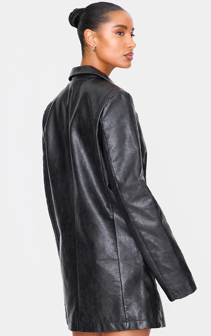 Prettylittlething Black Structured Faux Leather Blazer Dress 2 Prettylittlething Black Structured Faux Leather Blazer Dress - Image 2