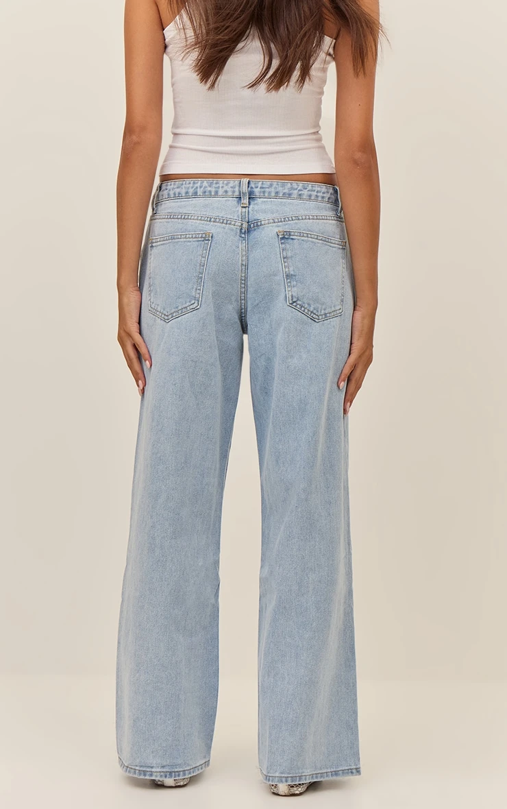 Prettylittlething Light Blue Low Rise Wide Leg Jeans 3 Prettylittlething Light Blue Low Rise Wide Leg Jeans - Image 3