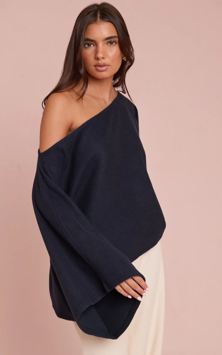 Prettylittlething Navy Heavy Brushed Rib Cape Sleeve Top 1 Prettylittlething Navy Heavy Brushed Rib Cape Sleeve Top