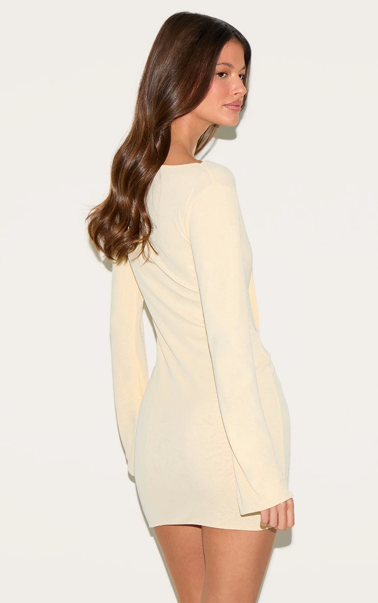 Prettylittlething Almond Onion Skin Boat Neck Flute Sleeve Mini Dress - Image 2