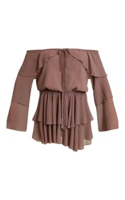 Prettylittlething Mushroom Chiffon Ruffle Detail Long Sleeve Romper -Pretty Little Thing Shop 10eac4fc3f128e4e12c9f988b35ed759a031316a CNN0127 5 mushroom chiffon ruffle detail long sleeve playsuit