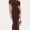 Prettylittlething Dark Chocolate Double Layer Slinky Asymmetric Ruched Sleeve Maxi Dress -Pretty Little Thing Shop 1100555917ad50d3ef2ee6b7c668fce2f329aafc cnm1610 1