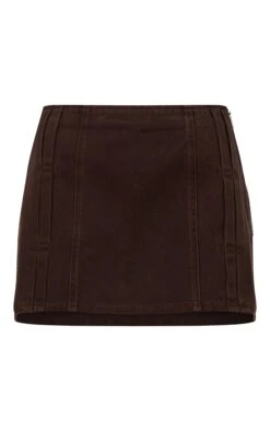 Prettylittlething Dark Chocolate Pleat Detail Denim Mini Skirt -Pretty Little Thing Shop 117b530ea16a718e93ad4e95367ff7287f654a0c CNN6701 6 dark chocolate pleat detail denim mini skirt