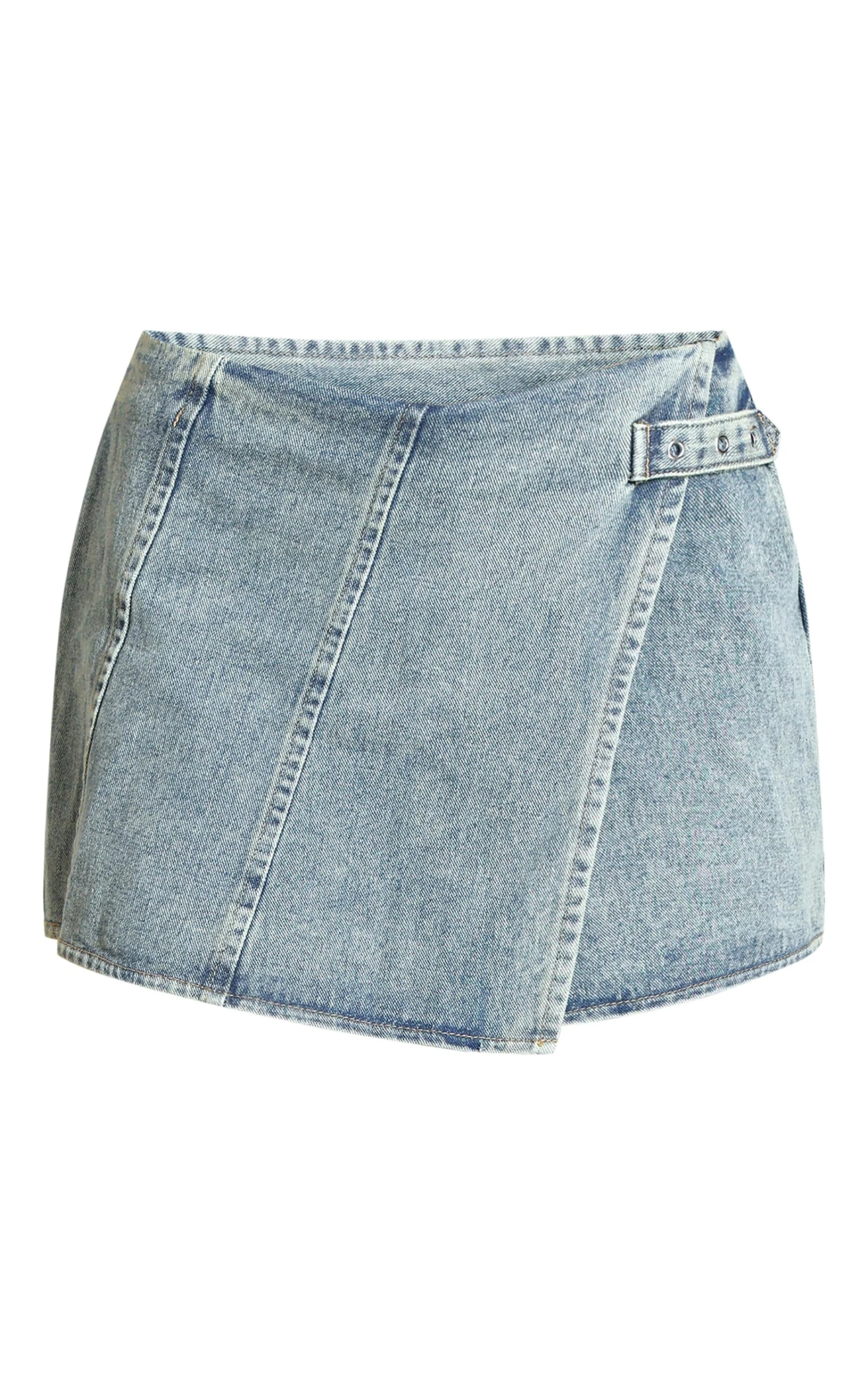 Vintage Wash Mid Rise Denim Wrap Over Mini Skirt 6 Vintage Wash Mid Rise Denim Wrap Over Mini Skirt - Image 6