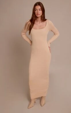 Oatmeal Square Neck Knitted Maxi Dress -Pretty Little Thing Shop 11d3f0fe93148c6d4b18c687a4342475fedbcf94 CNO2568 3 oatmeal square neck knitted midi dress