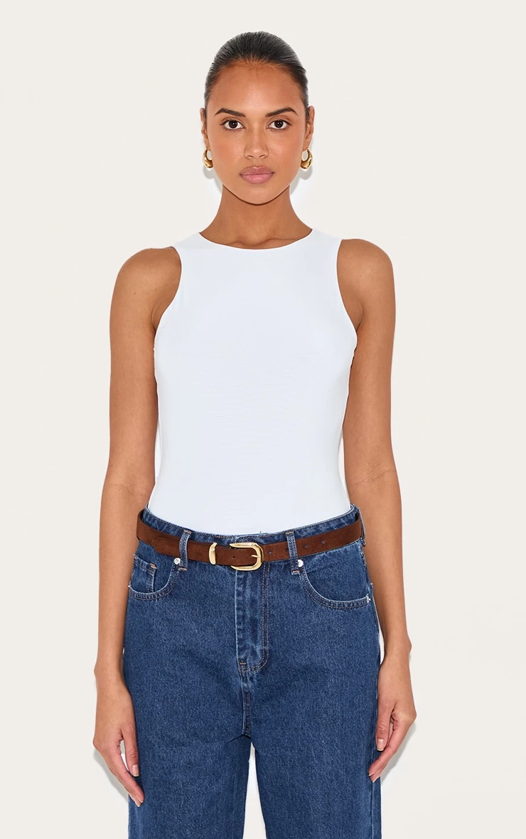 Prettylittlething White Basic Slinky Racer Bodysuit 1 Prettylittlething White Basic Slinky Racer Bodysuit