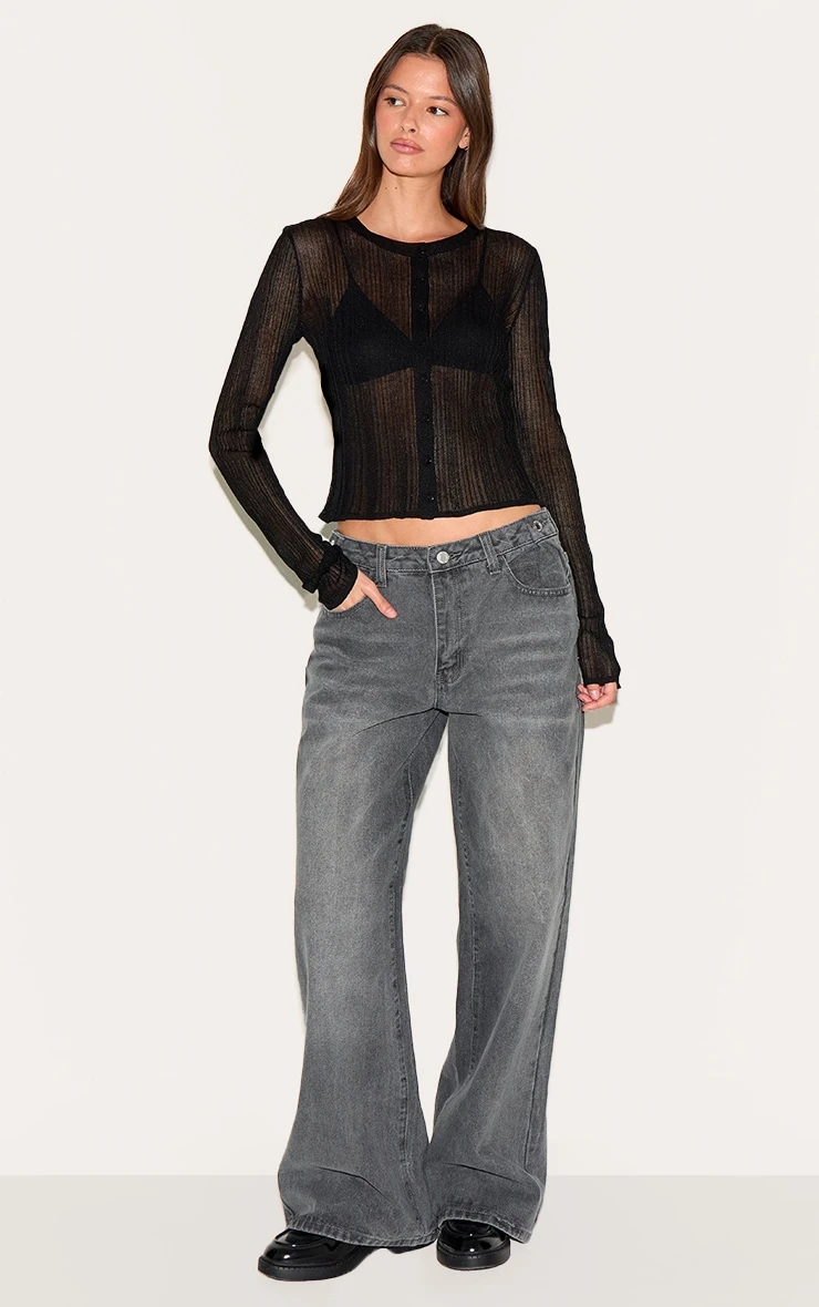 Prettylittlething Washed Grey Button Detail Wide Leg Jeans 1 Prettylittlething Washed Grey Button Detail Wide Leg Jeans