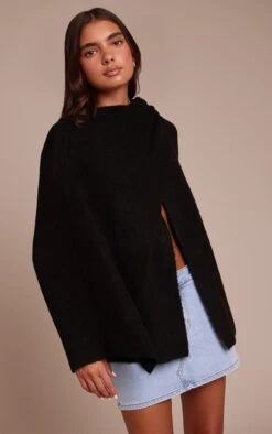 Black Scarf Detail Soft Knit Sweater