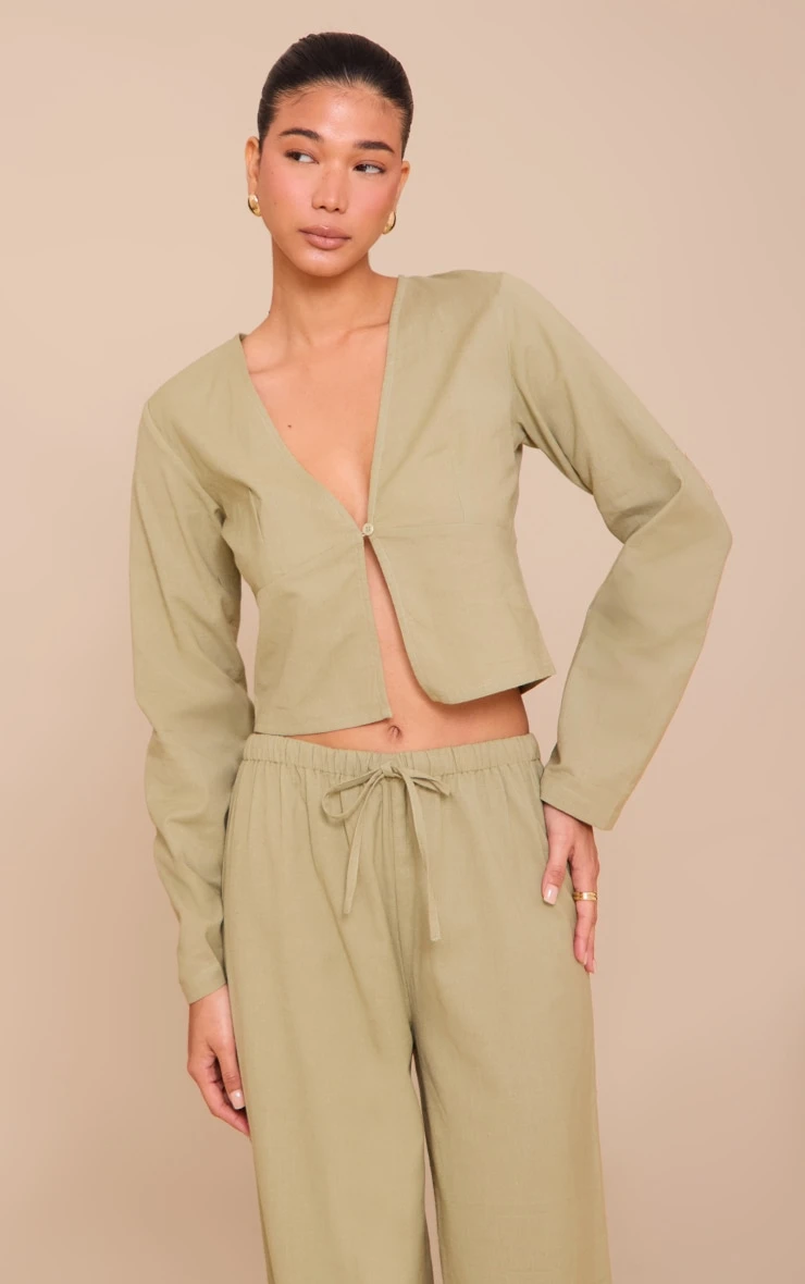 Prettylittlething Khaki Long Sleeve Top 1 Prettylittlething Khaki Long Sleeve Top