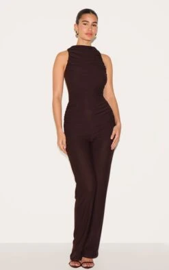 Prettylittlething Chocolate Soft Touch Ruched Straight Leg Jumpsuit -Pretty Little Thing Shop 135f4cd46d6bb95e8ab0a1bbbbbe41a191819ee0 CNM5746 3 chocolate soft touch ruched straight leg jumpsuit