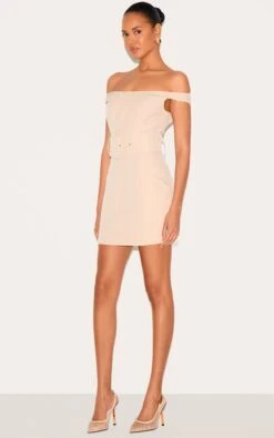 Prettylittlething Almond Woven Off Shoulder Belt Detail Mini Dress -Pretty Little Thing Shop 13aa53020844257ad85bc49d09a3583c29e54472 cnm0575 3