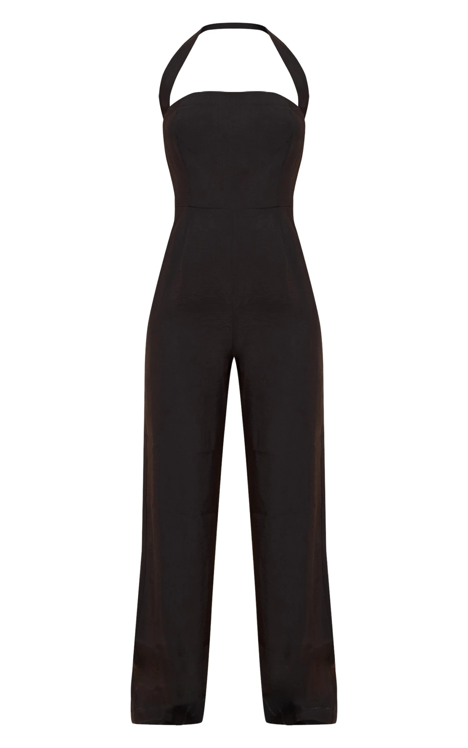 Prettylittlething Black Woven Textured Halterneck Jumpsuit 5 Prettylittlething Black Woven Textured Halterneck Jumpsuit - Image 5