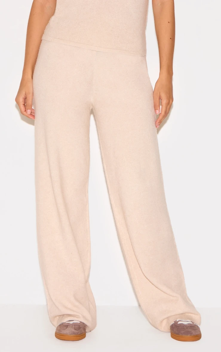 Prettylittlething Oatmeal Soft Knit Wide Leg Pants 2 Prettylittlething Oatmeal Soft Knit Wide Leg Pants - Image 2
