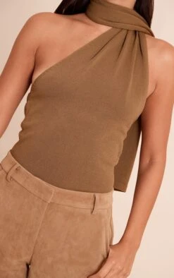 Prettylittlething Khaki Scarf Neck Detail Sleeveless Knitted Top -Pretty Little Thing Shop 14a36c12ba630de5080b0c098a844e94701182ed CNO6648 4 khaki scarf neck detail sleeveless knitted top