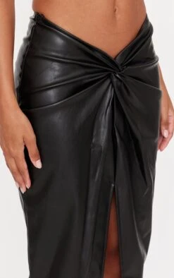Prettylittlething Black Faux Leather Twist Detail Front Midi Skirt -Pretty Little Thing Shop 15056f7c6ac1391d8bfdb22de0c00cfaef2c1053 cmt6329 4