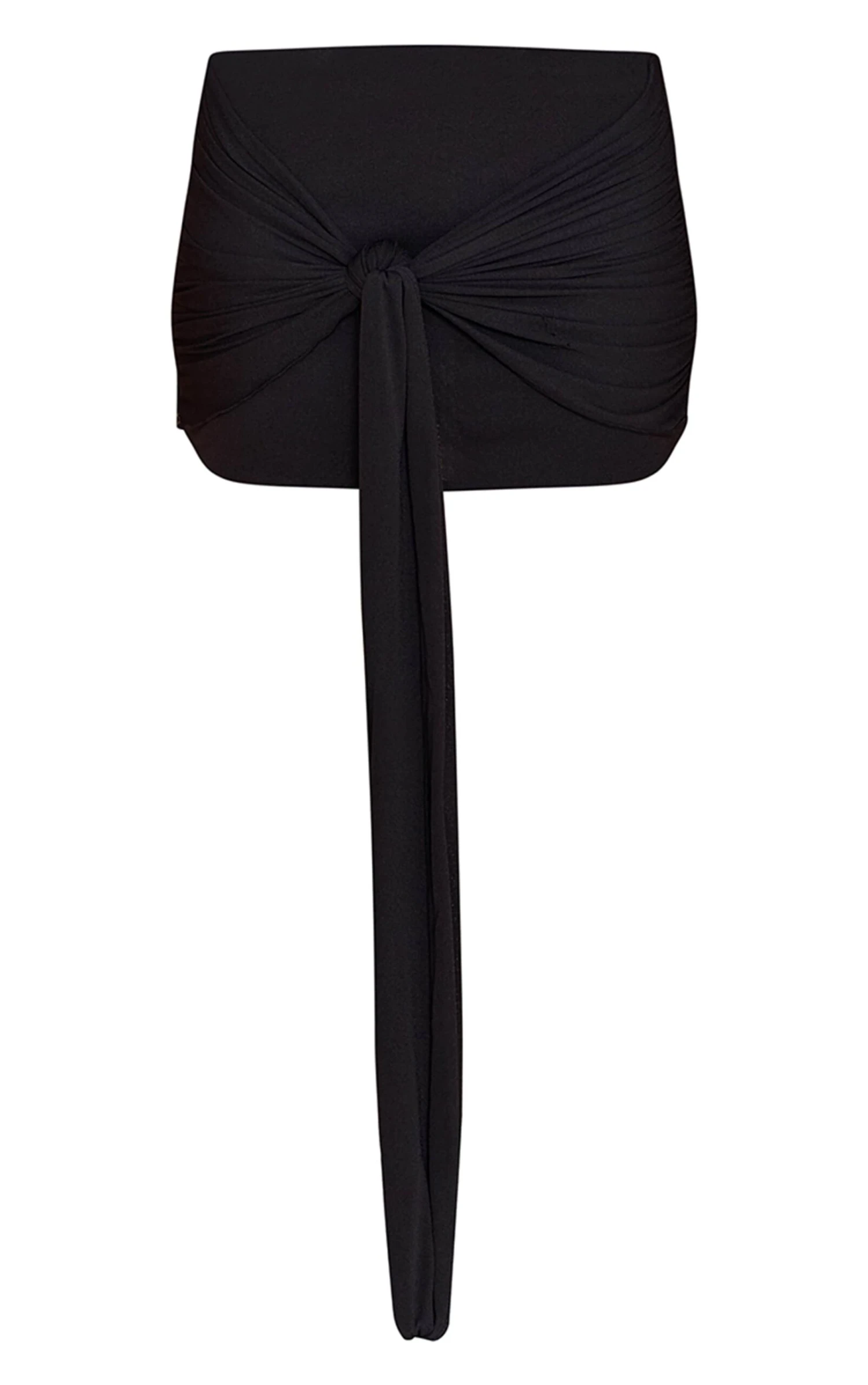 Prettylittlething Black Textured Tie Front Mini Skirt 6 Prettylittlething Black Textured Tie Front Mini Skirt - Image 6