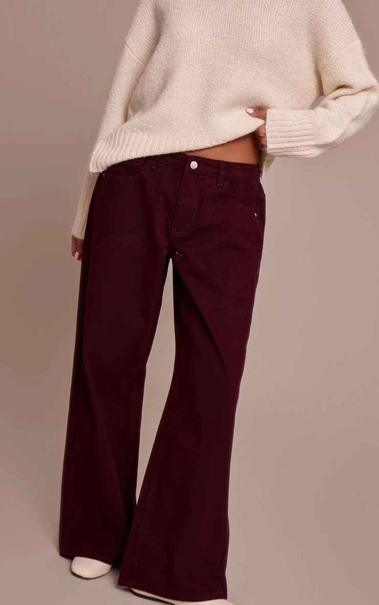 Burgundy Low Rise Wide Leg Jeans 2 Burgundy Low Rise Wide Leg Jeans - Image 2