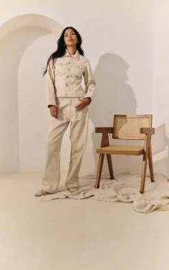 Prettylittlething Ecru Turn Up Cuff Cinched Back Denim Jacket -Pretty Little Thing Shop 154c1875855a2e496b2a47fbb000b2f20dd6c008 CNM5533 3 ecru turn up cuff cinched back denim jacket